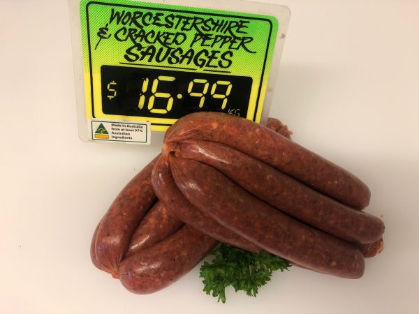 Worcestershire and cracked pepper sausages