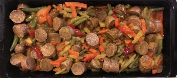 Curried sausages with vegetables