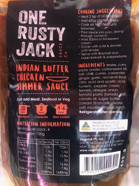 One Rusty Jack Butter Chicken Simmer Sauce