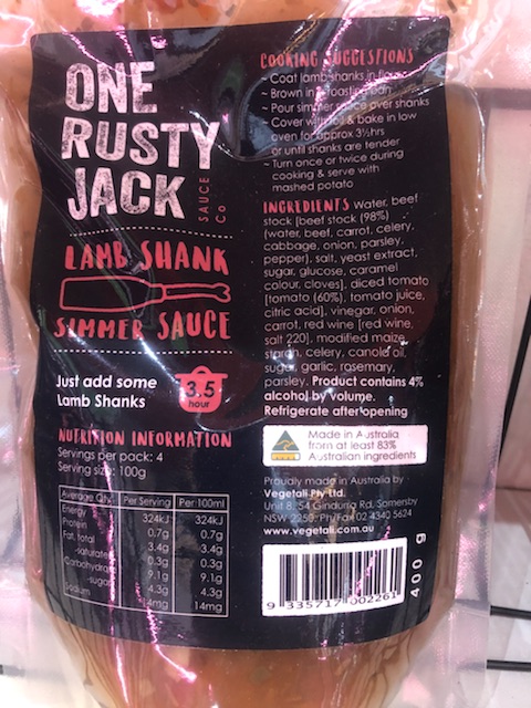 One Rusty Jack Lamb Shanks Simmer Sauce