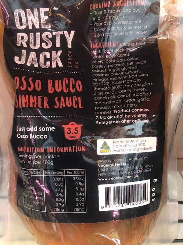 One Rusty Jack Osso Bucco Simmer Sauce